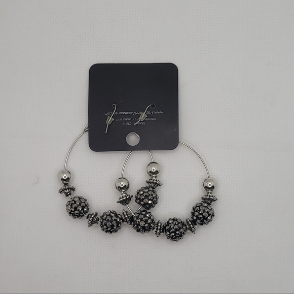 Silver Dangle Rhinestone Balls Hoop Earrings Paparazzi HGP301B - Picture 3 of 6